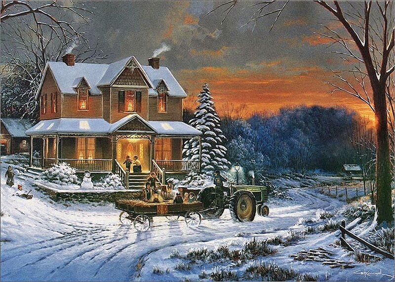 Children on a Sleigh — White