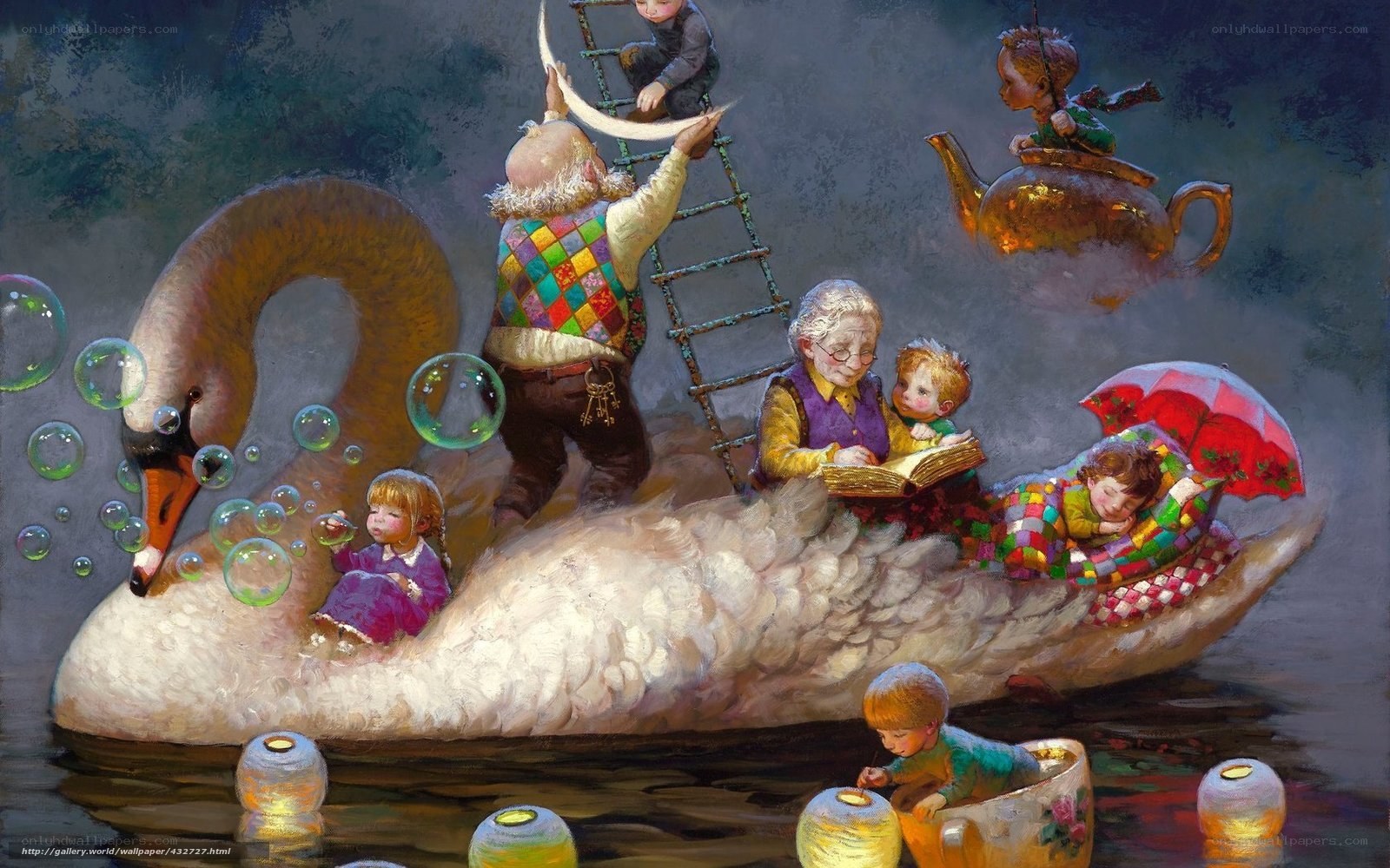 Children on a swan boat