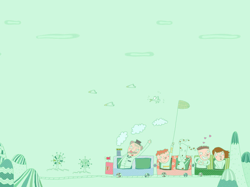 Children on a Train — Green, Playful