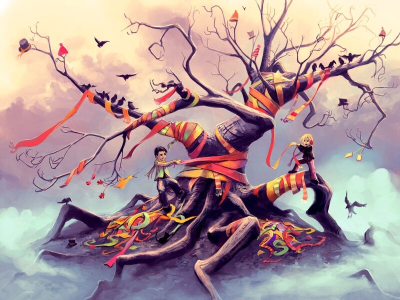 Children on a Tree — Purple