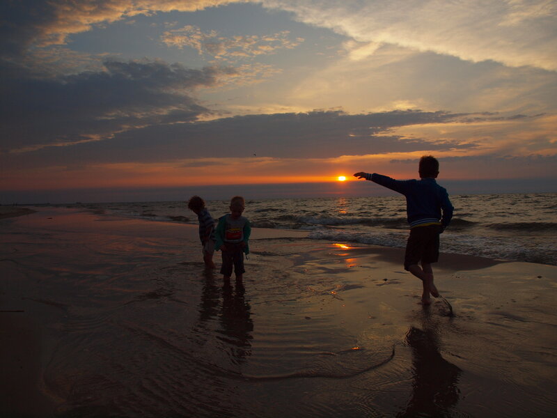 Children on Beach at Sunset