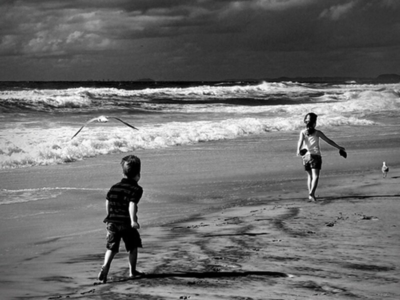 Children on Beach — Black