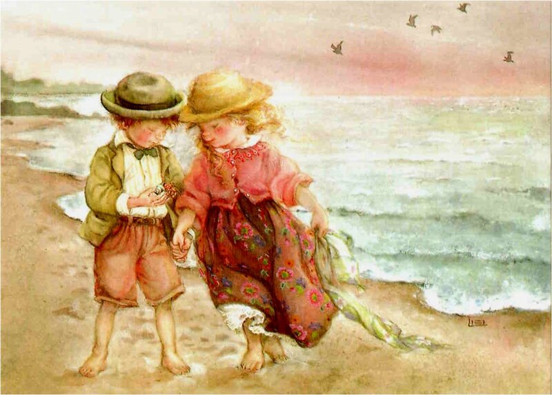 Children on Beach — Pink