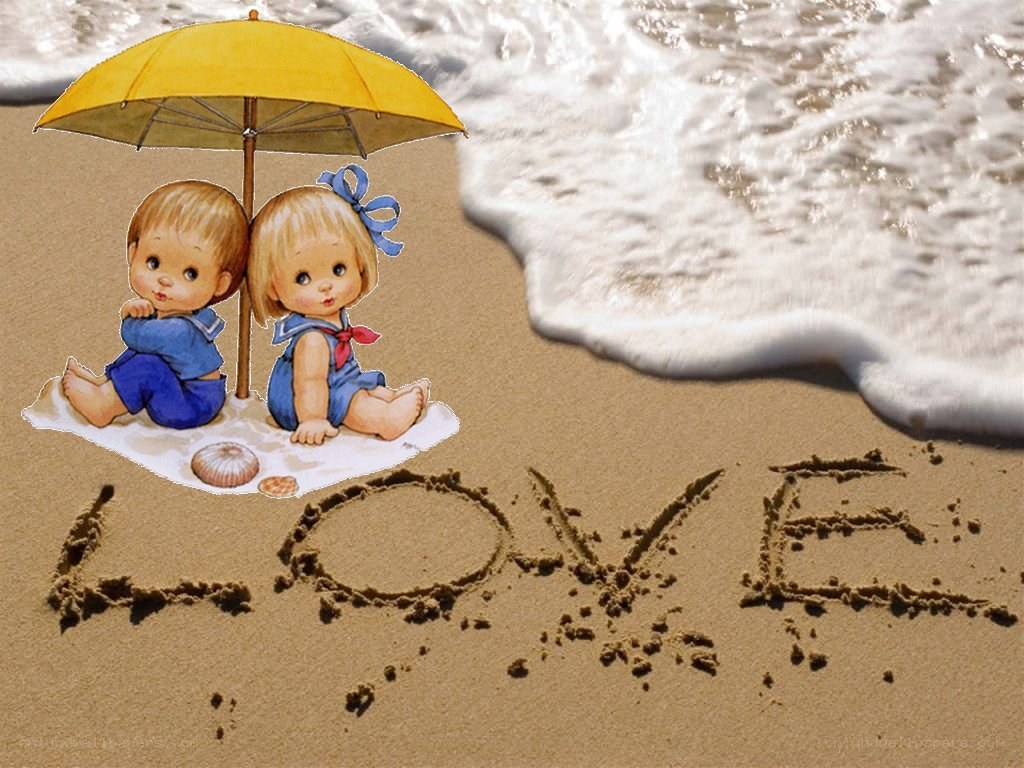 Children on beach with love message
