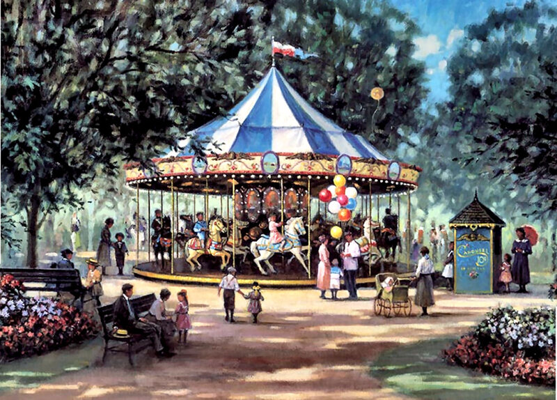 Children on Carousel — Blue