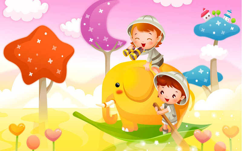 Children on Elephant — Yellow