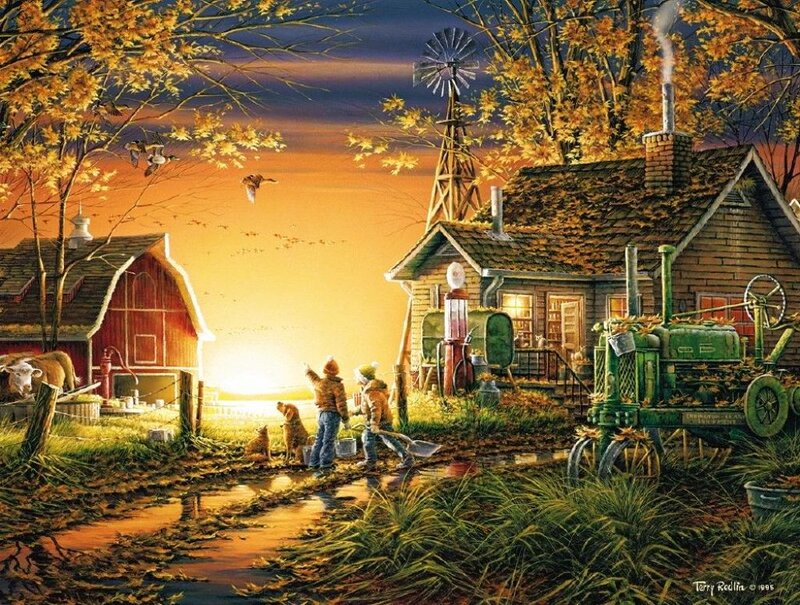 Children on Farm at Sunset