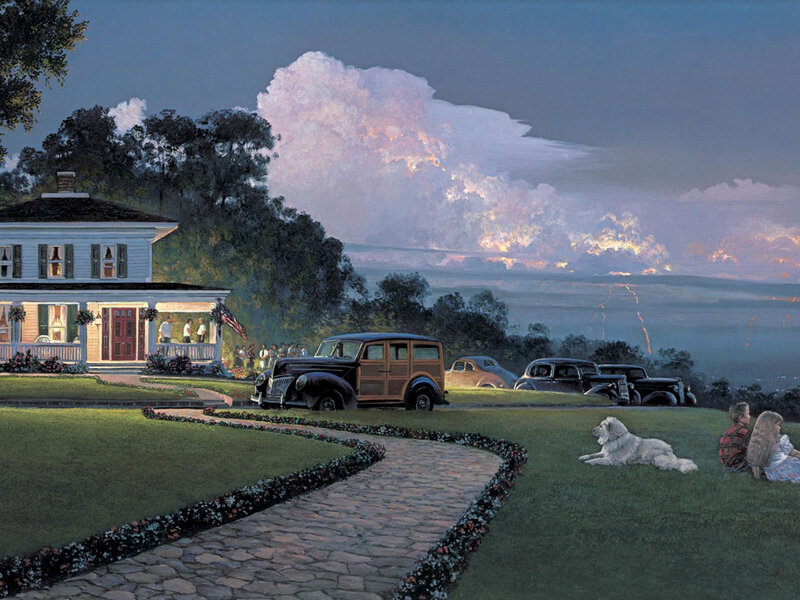 Children on Lawn with Dog