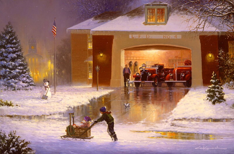 Children on Sled in Snow — White, Peaceful, Night