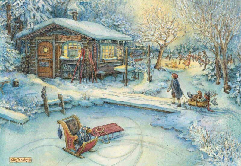 Children on Sleds in Snow