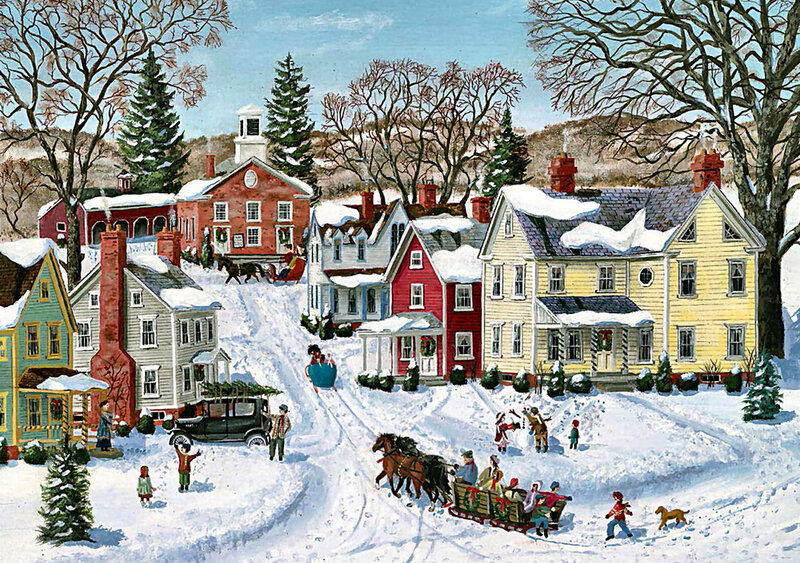 Children on Sleds in Snow — White, Festive