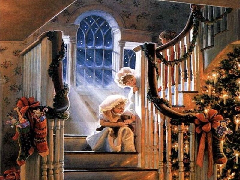 Children on Staircase — White