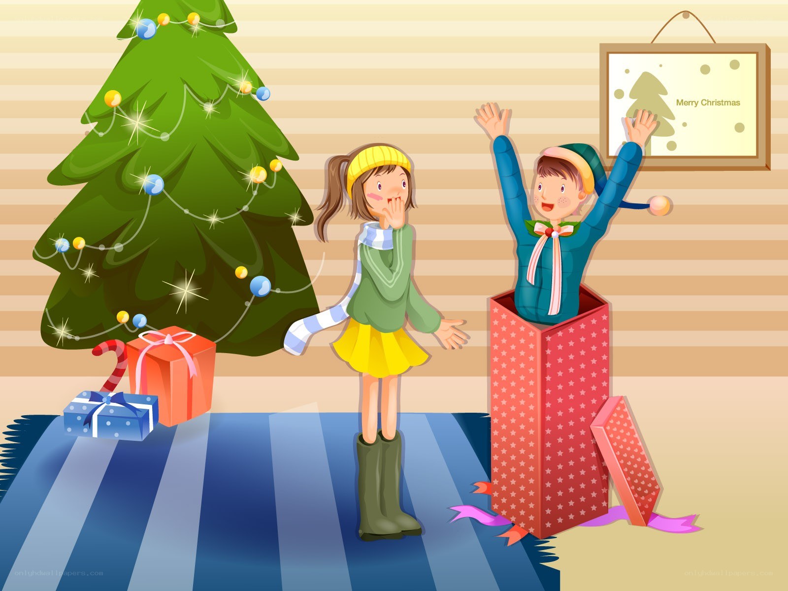 Children opening Christmas gifts