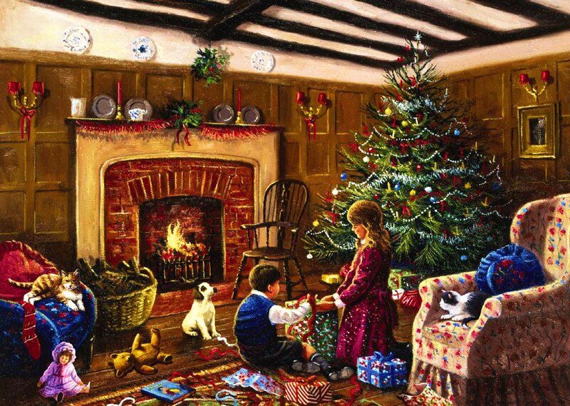 Children Opening Gifts — Red
