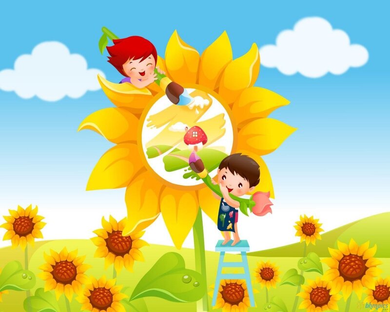 Children Painting Sunflower