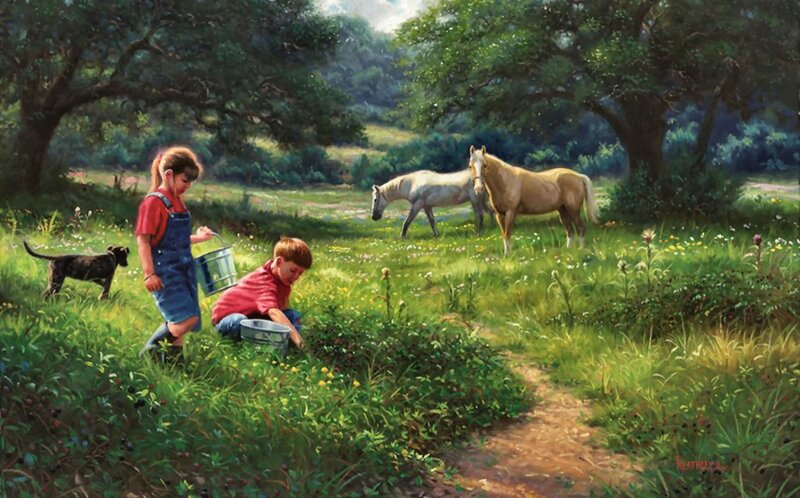 Children Picking Berries — Green