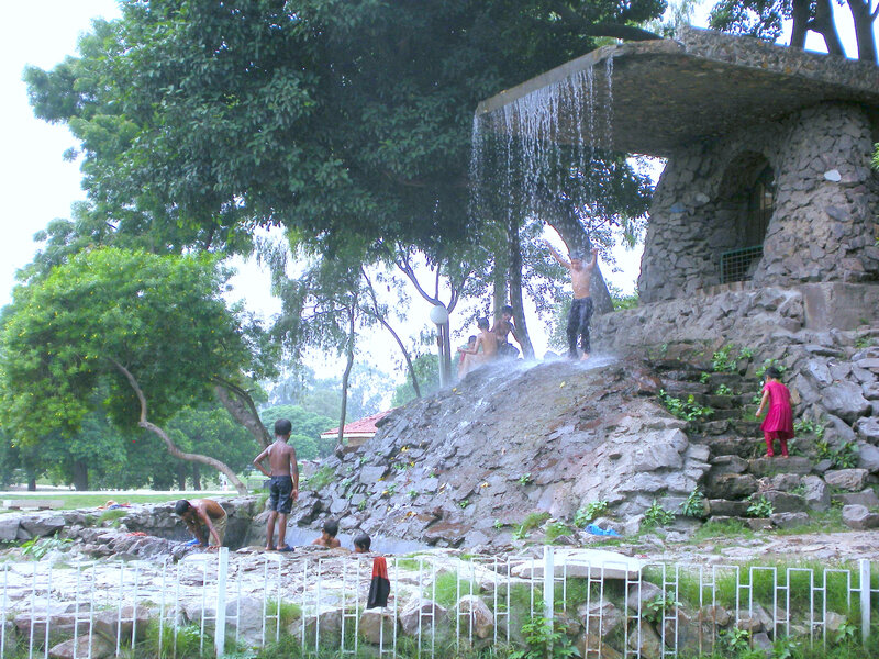 Children playing at a water feature