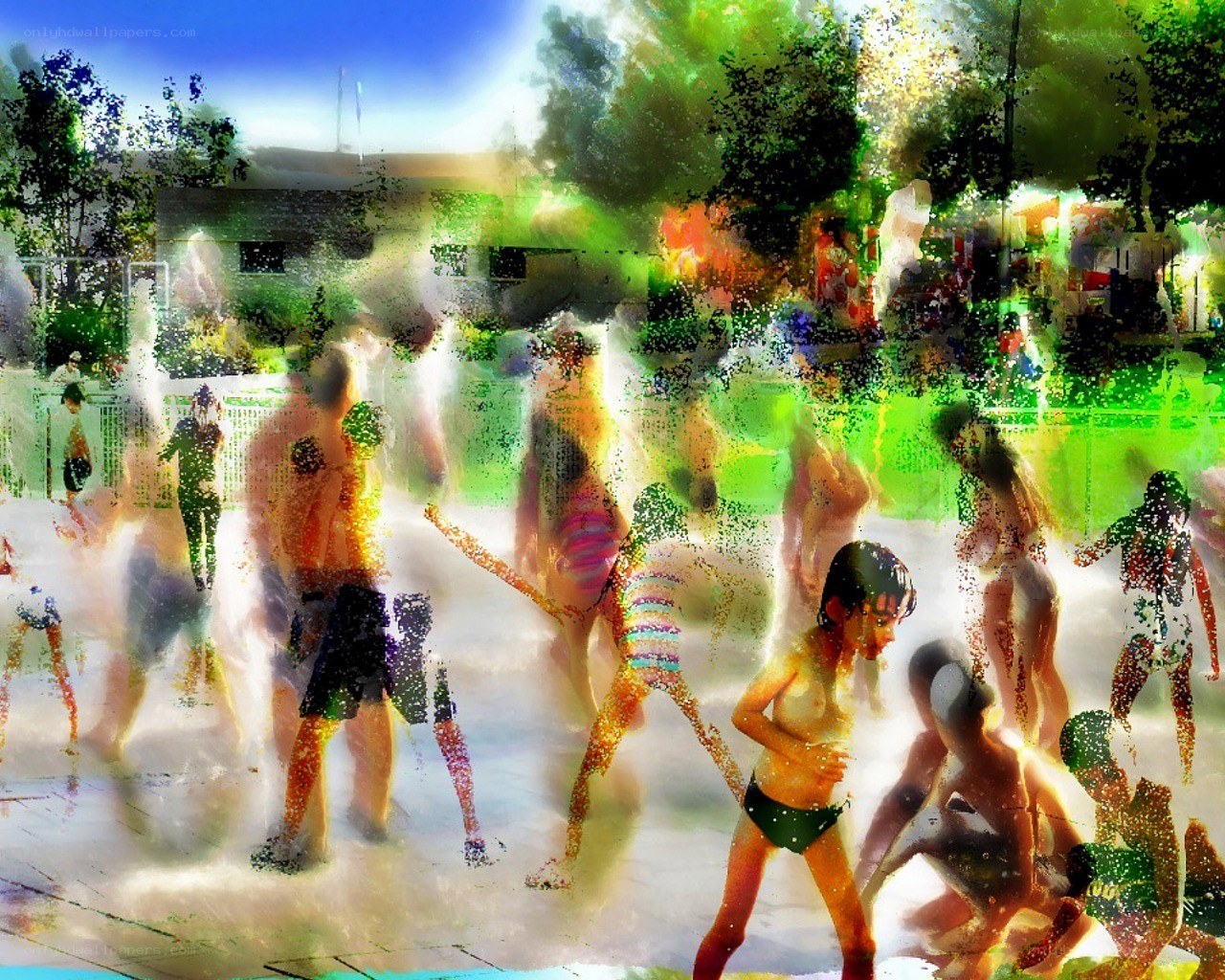 Children playing at a water park