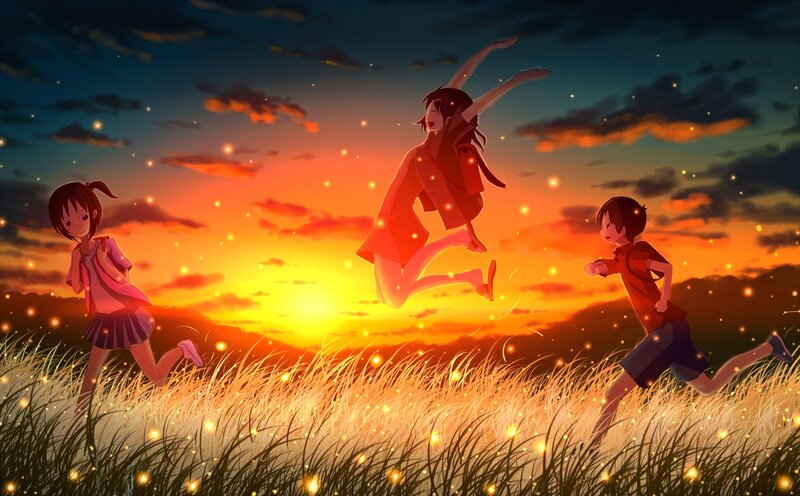 Children playing at sunset