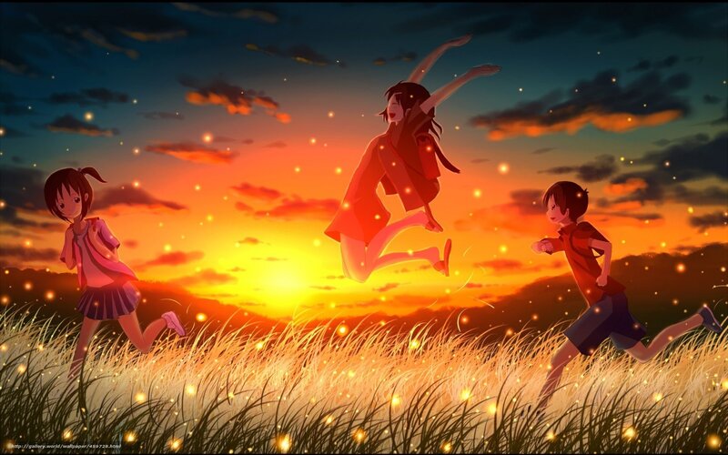 Children playing at sunset