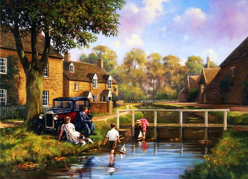 Children Playing by Canal