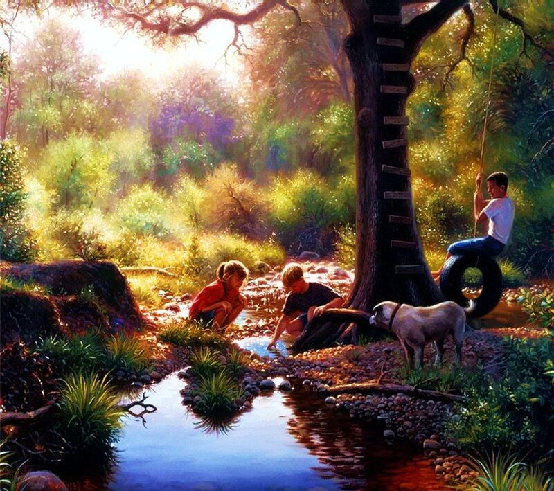 Children Playing by Stream