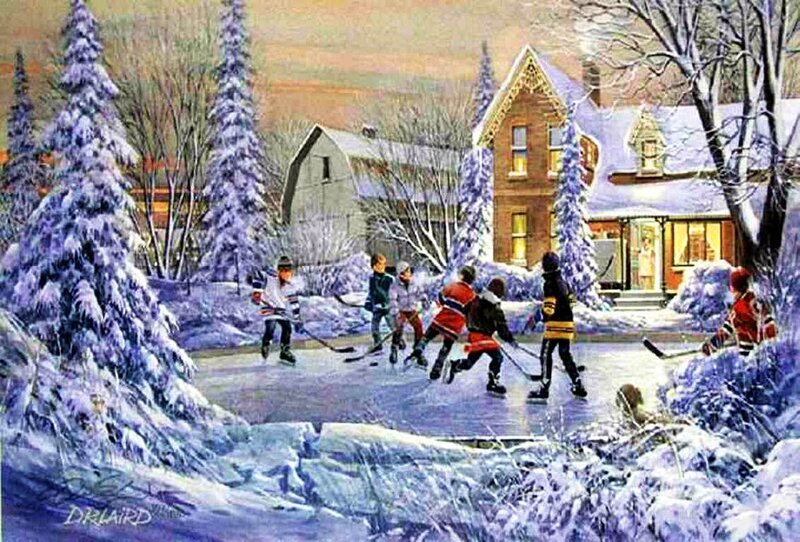 Children Playing Hockey — Blue, Festive