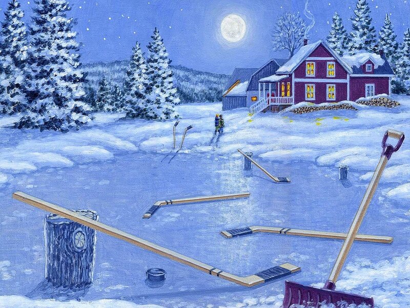 Children Playing Hockey — Blue