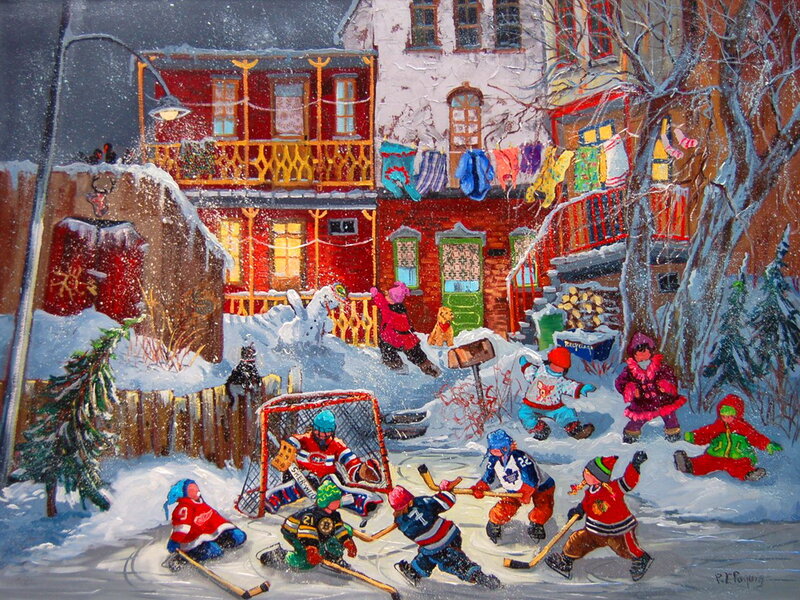 Children Playing Hockey — Red
