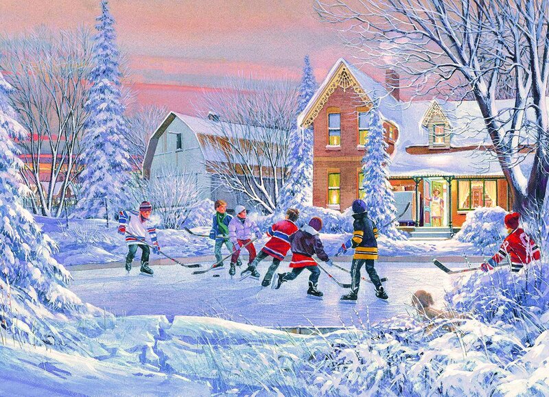 Children Playing Hockey — White, Festive