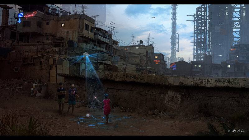 Children Playing Hopscotch — Blue