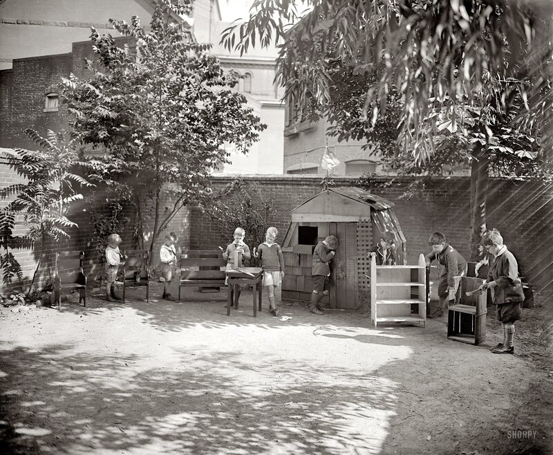 Children playing in a backyard