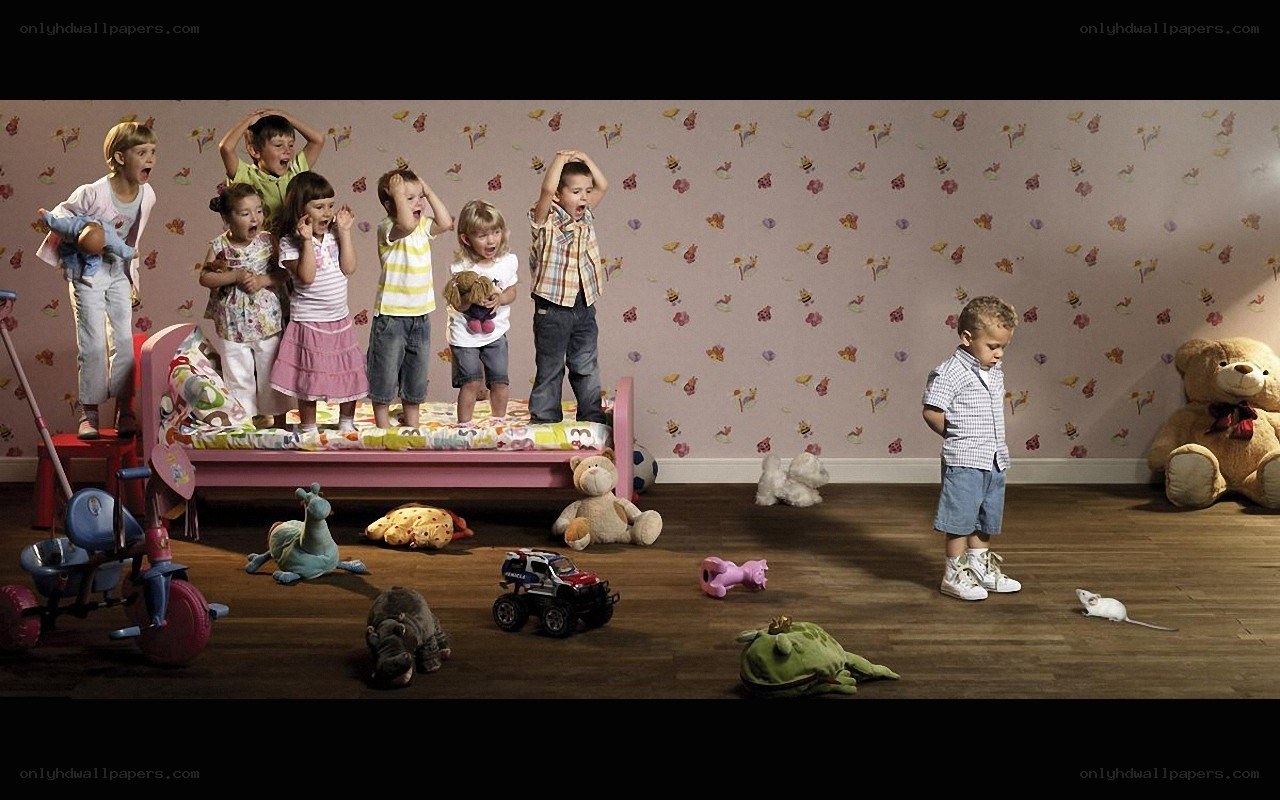 Children playing in a bedroom