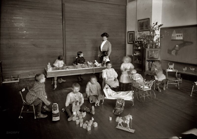 Children playing in a classroom