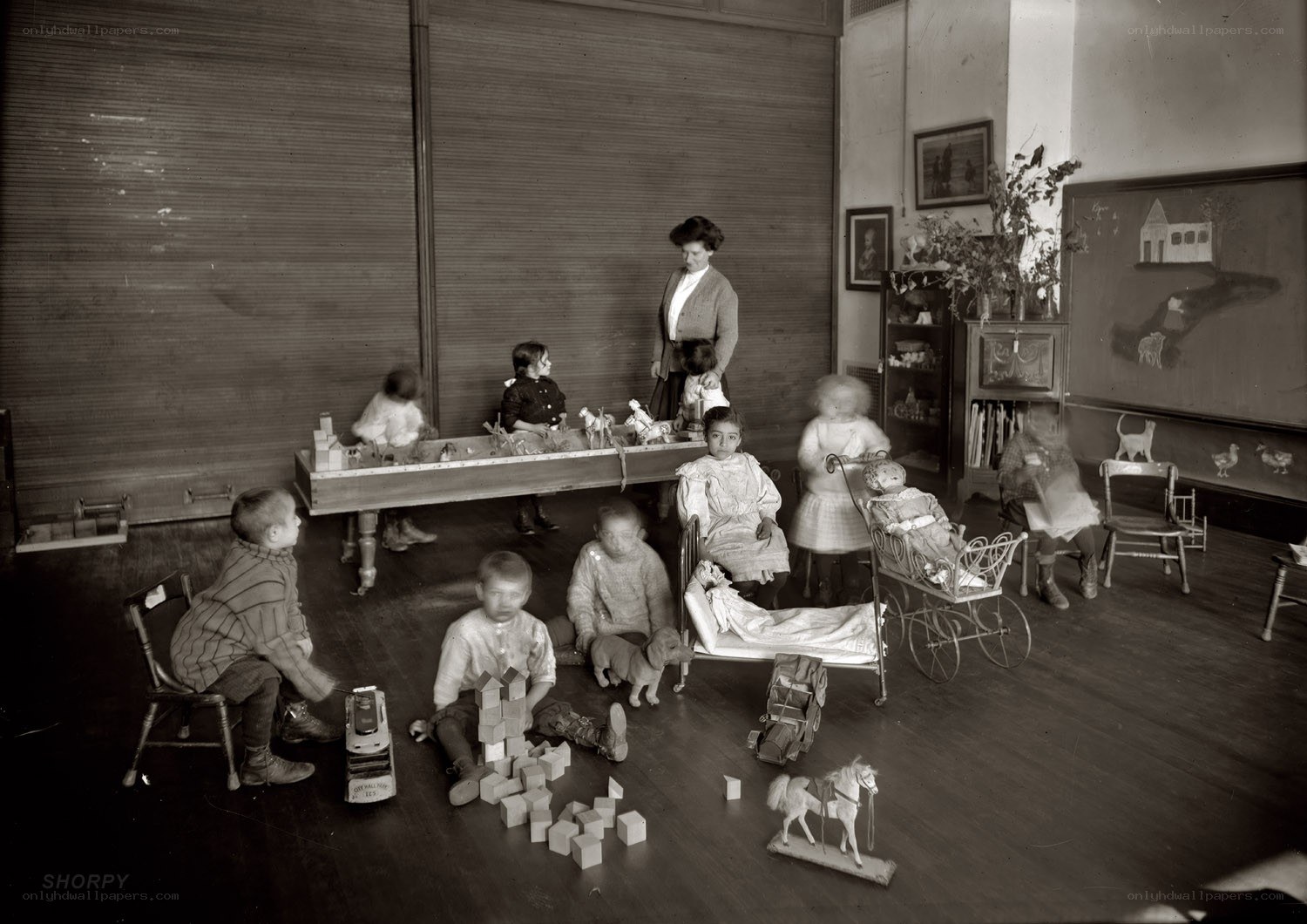 Children playing in a classroom