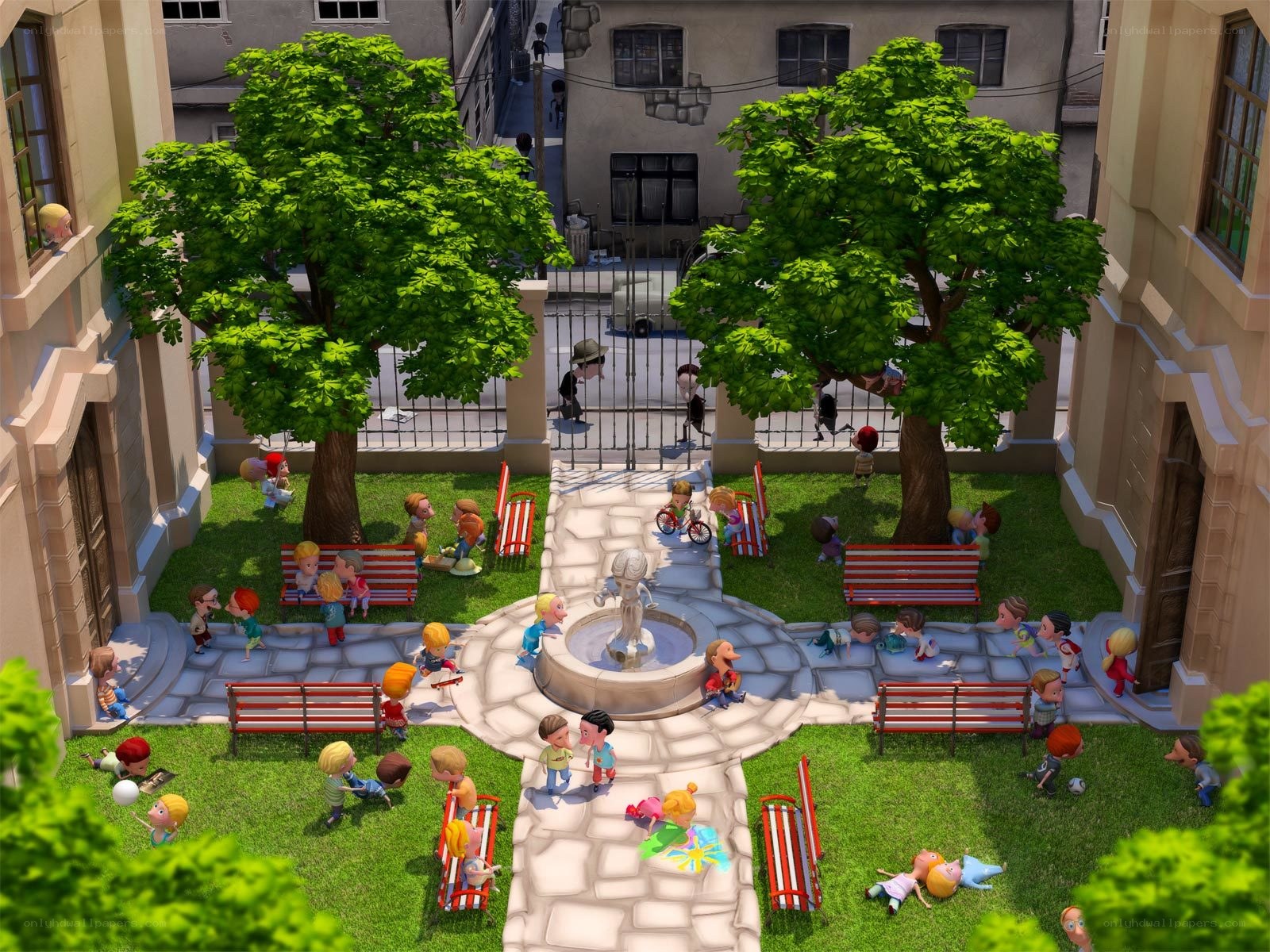 Children playing in a courtyard