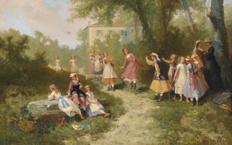 Children playing in a garden