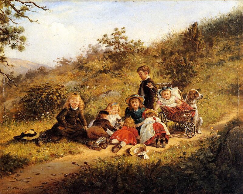 Children playing in a meadow