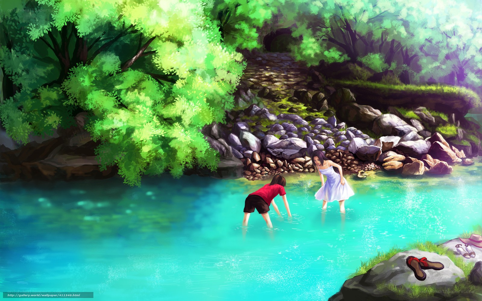 Children playing in a stream