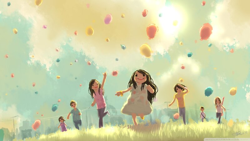 Children Playing in Field — Yellow