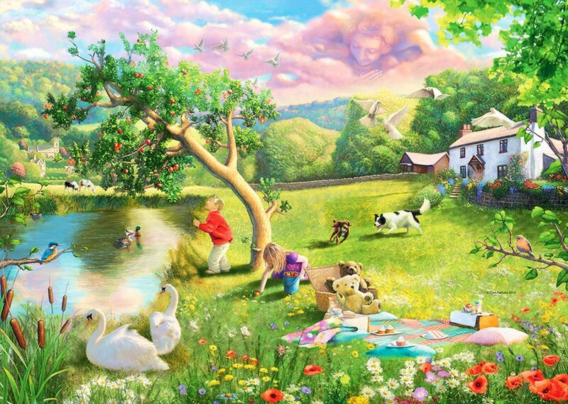 Children Playing in Garden — Green, Serene