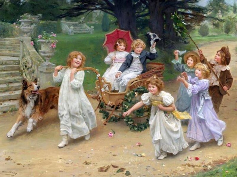 Children Playing in Garden — White