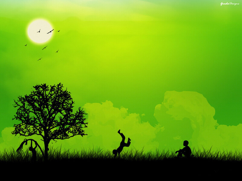 Children playing in green field