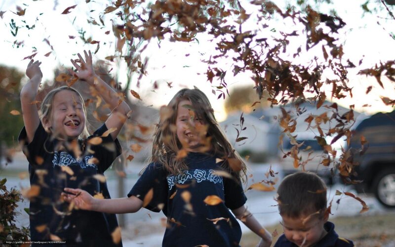 Children Playing in Leaves — Brown
