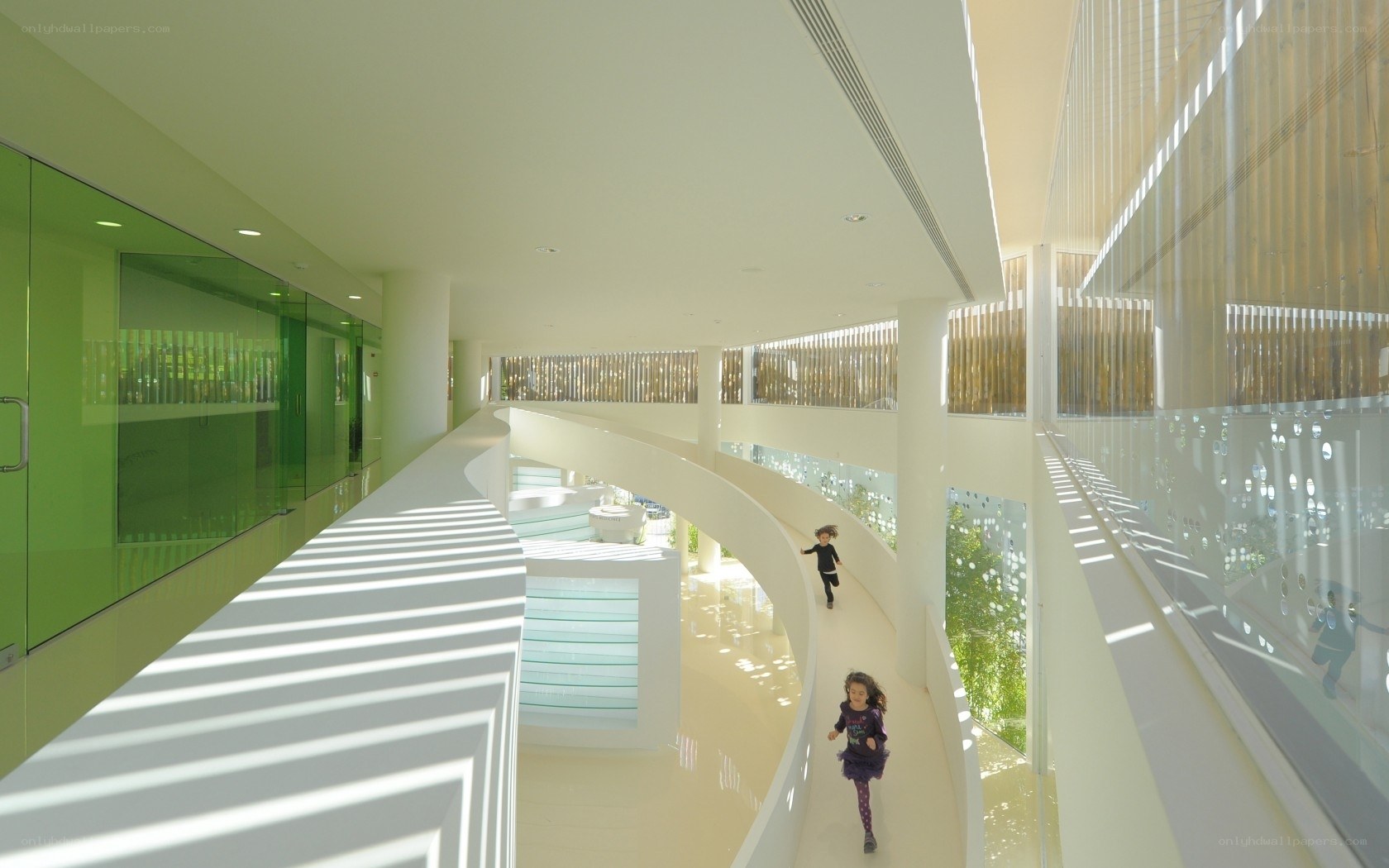 Children playing in modern building
