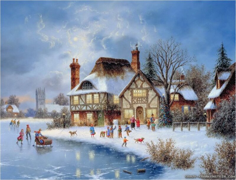 Children Playing in Snow — Blue, Peaceful
