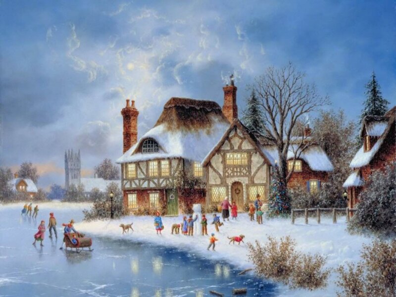 Children Playing in Snow — Blue, Peaceful, Winter
