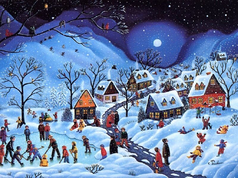 Children Playing in Snow — Blue