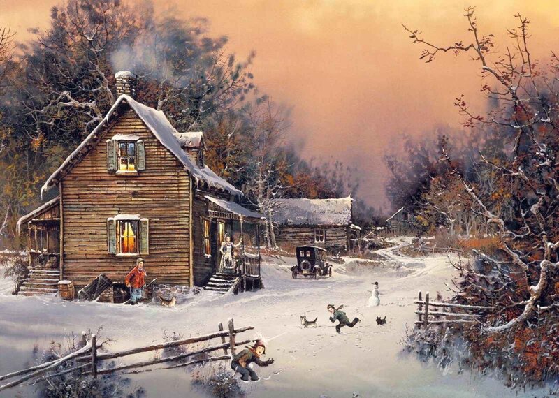 Children Playing in Snow — Brown