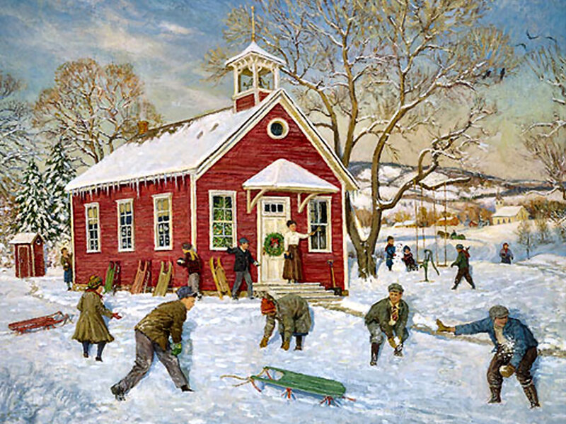 Children Playing in Snow — Red